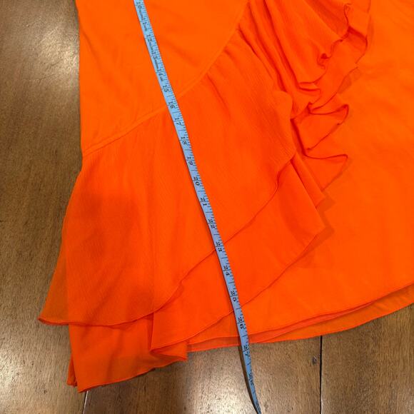 Alice + Olivia Silk Halter Backless Mini Dress Asymmetrical Ruffle Orange Sz Med - Picture 8 of 13